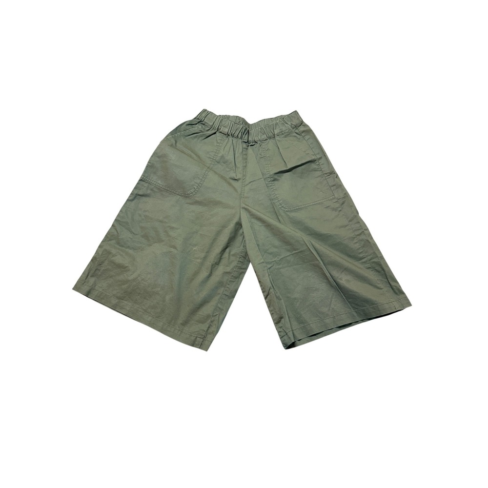 NWOT Uniqlo Size Medium Kid Green Elastic Waist Shorts Pockets 11" Inseam Wide